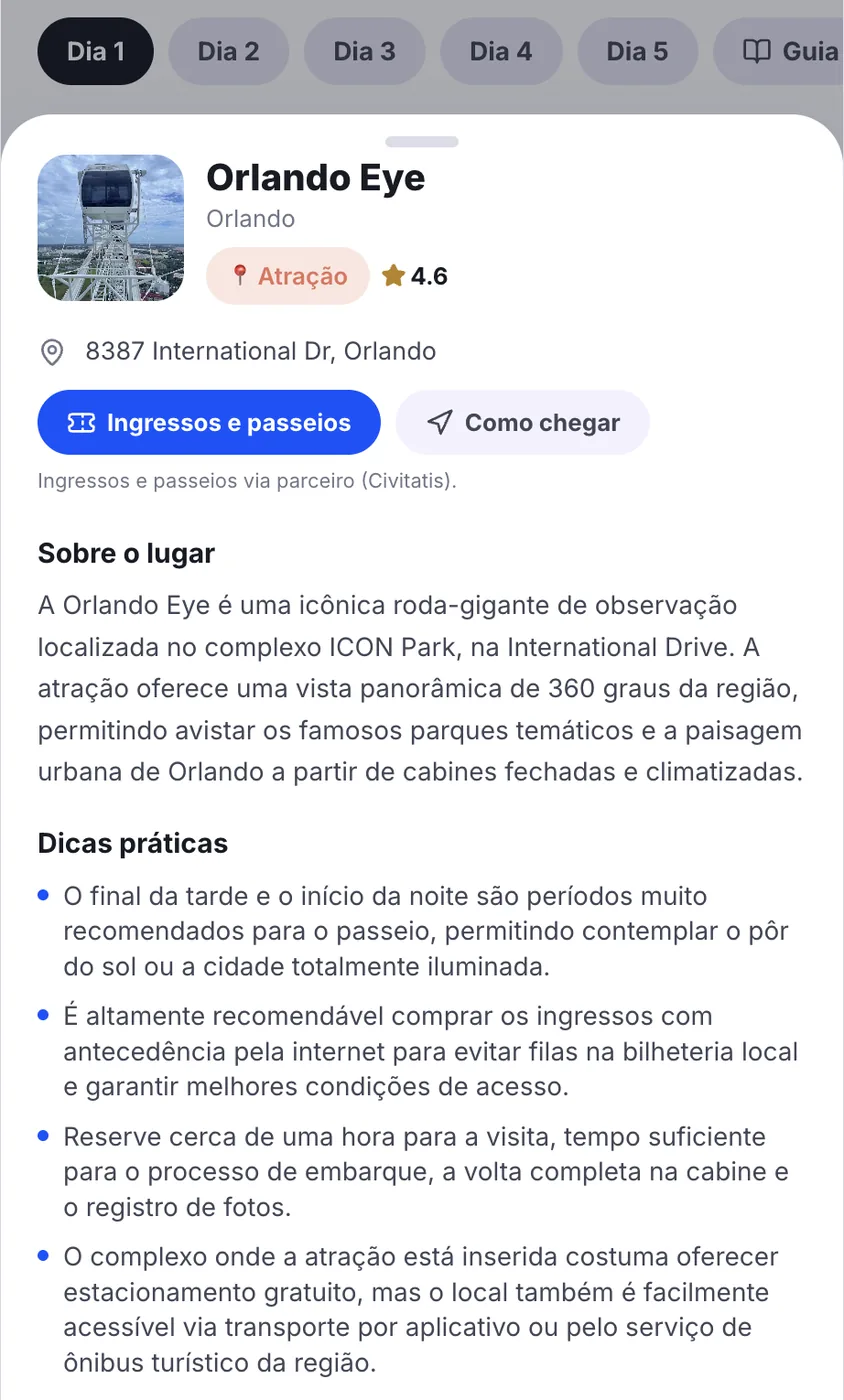 Detalhe de cada lugar